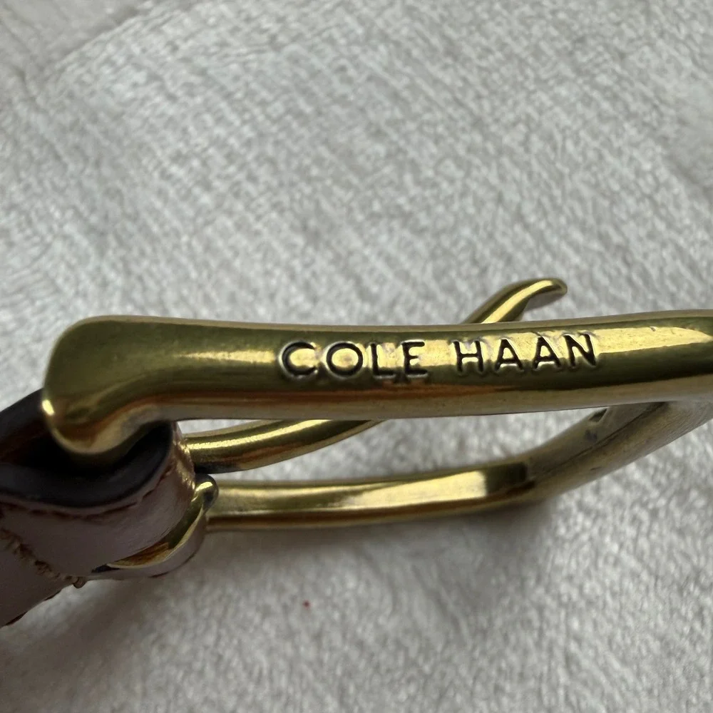 Cole Haan Leather Belt Mens 40 Brown Gold Buckle Preppy Business Dressy Polished